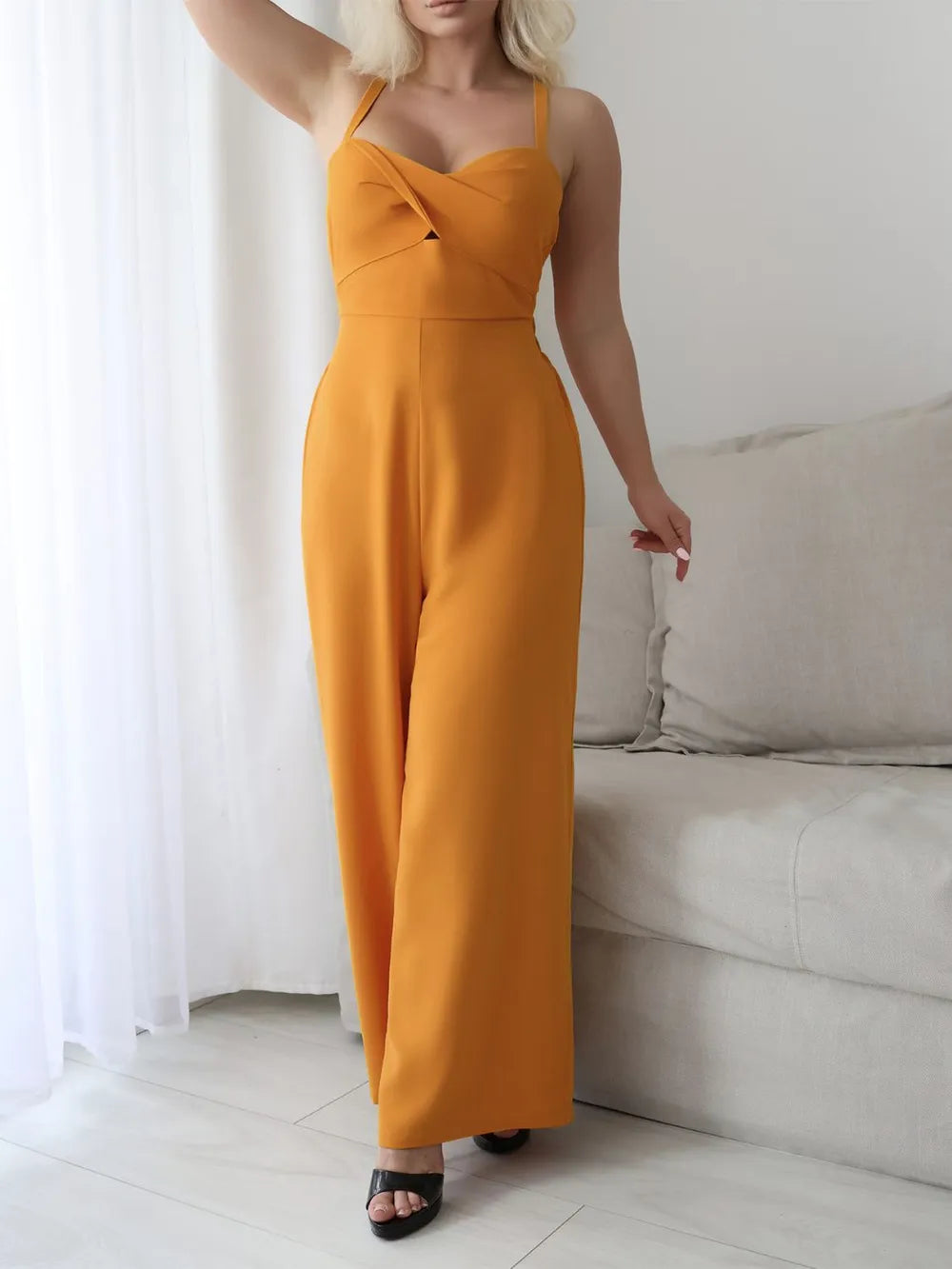 Devine Tie Back Backless Crisscross Jumpsuit Tangerine