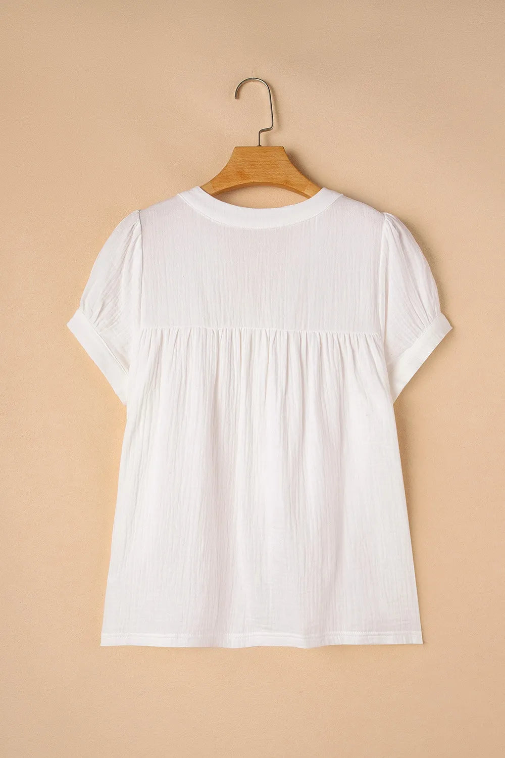 Textured Short Sleeve Buttons Frayed Blouse