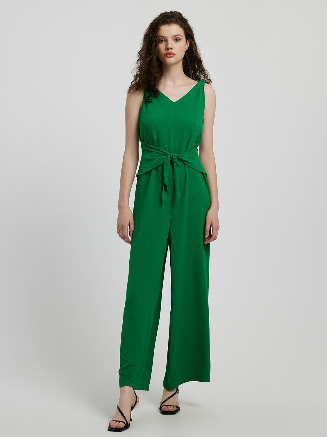 Honey Knot Detail Tie Front Sleeveless Jumpsuit Mid Green