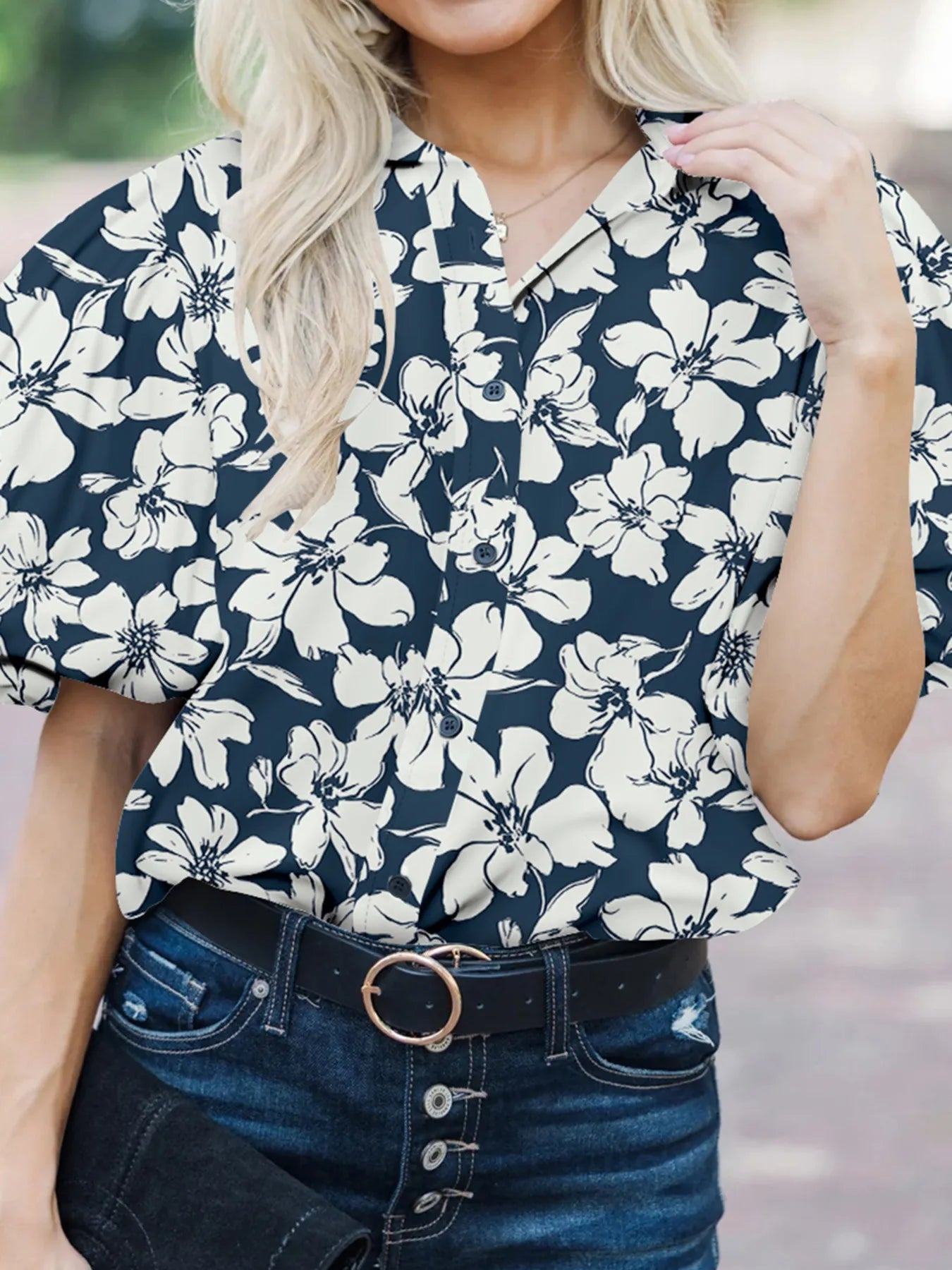 Floral Short Puff Sleeve Shirt