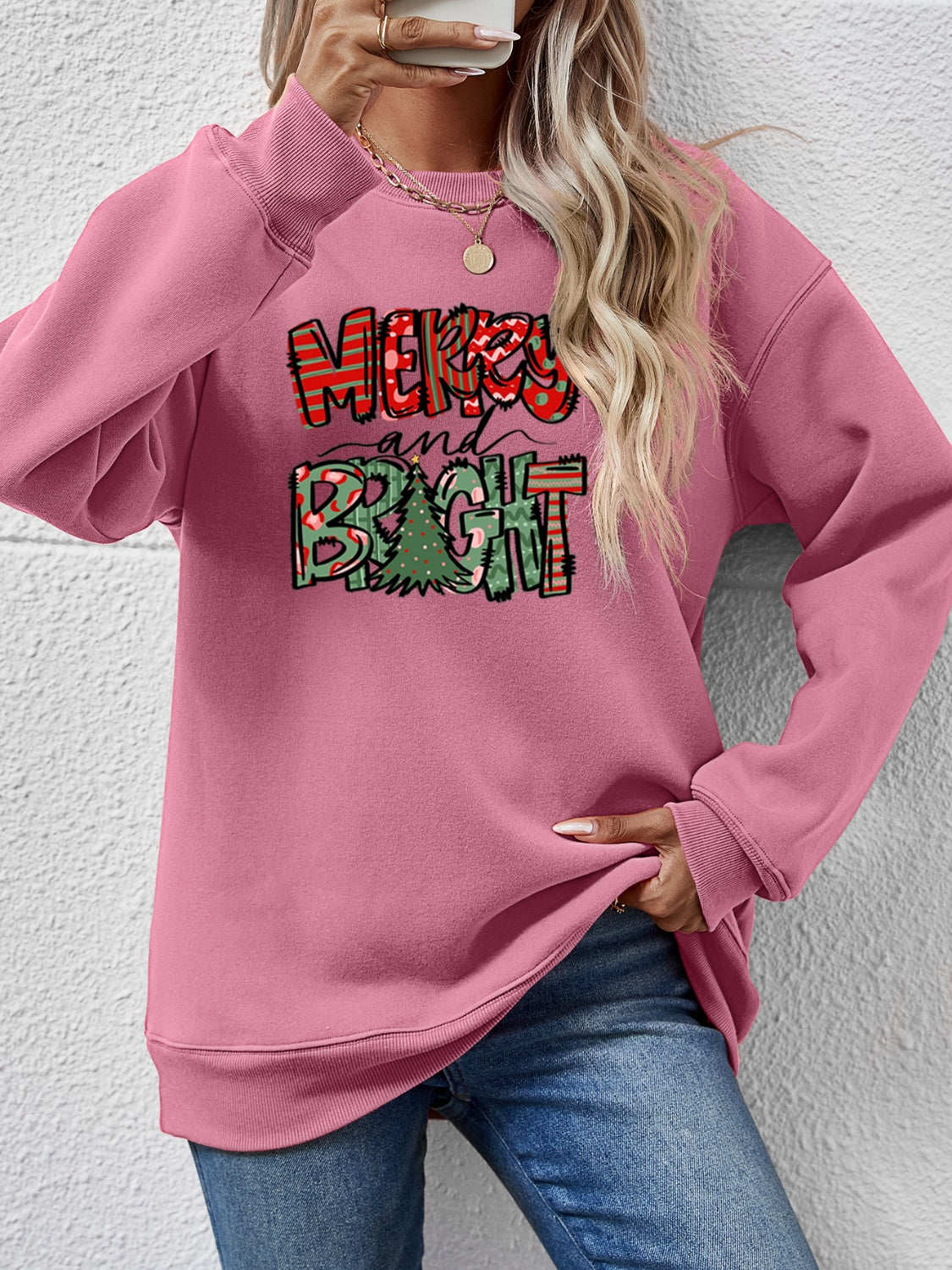 MERRY AND BRIGHT Long Sleeve Sweatshirt Moonlit Mauve