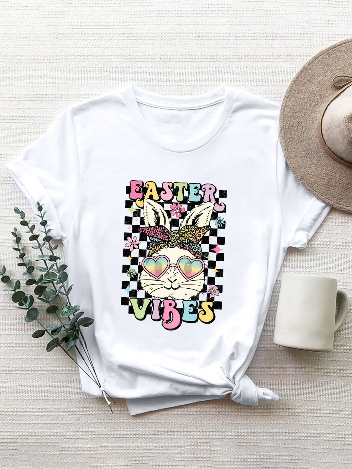 EASTER VIBES Round Neck Short Sleeve T-Shirt White