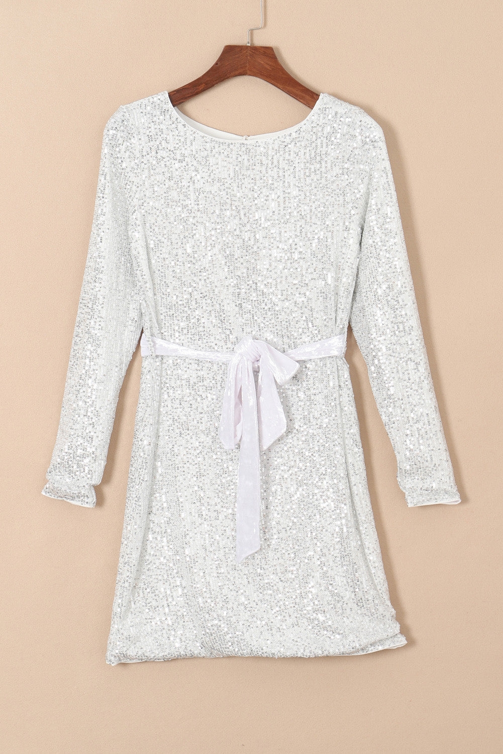 Sequin Tie Front T-Shirt Dress Ivory