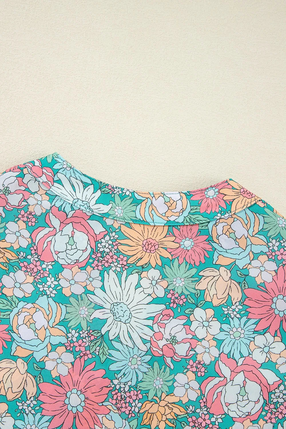 Multicolour Notched Neck Puff Short Sleeve Floral Blouse