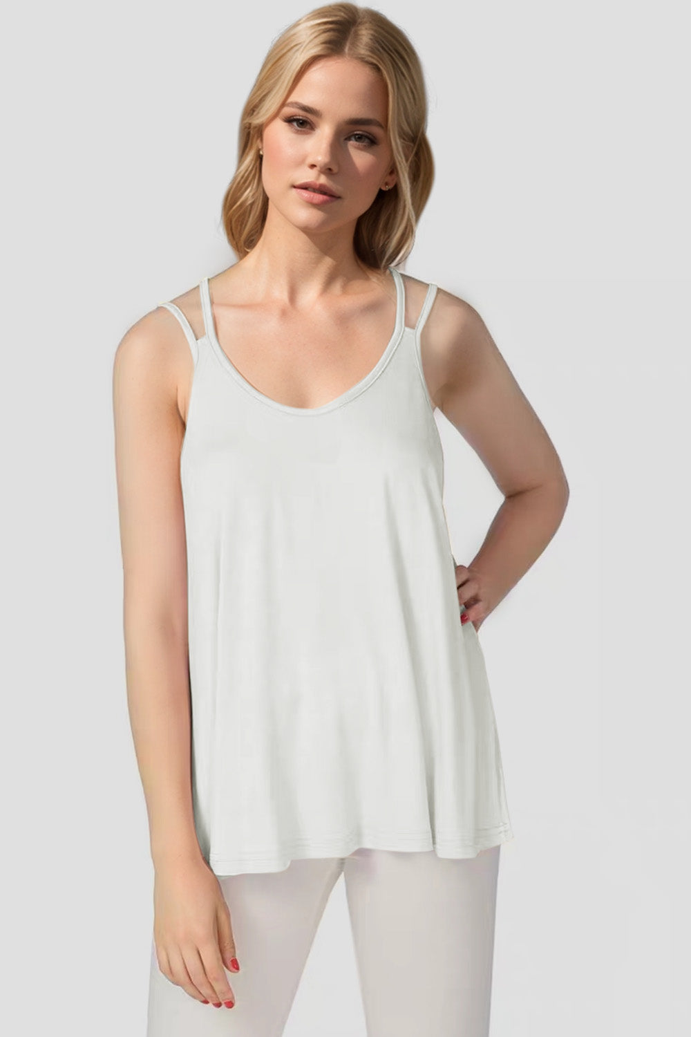 Basic Bae Bamboo Scoop Neck Double Spaghetti Straps Cami Ivory