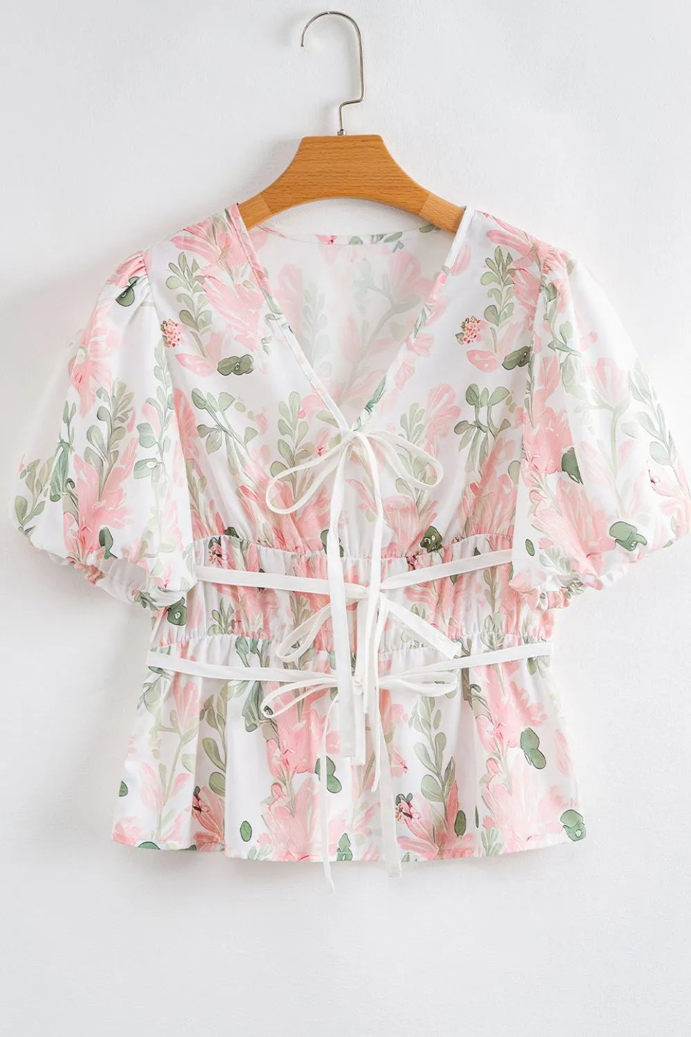 Tied Printed Short Sleeve Blouse