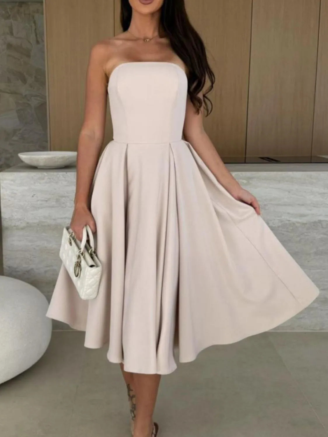Solid Color Tube Midi Dress Dust Storm