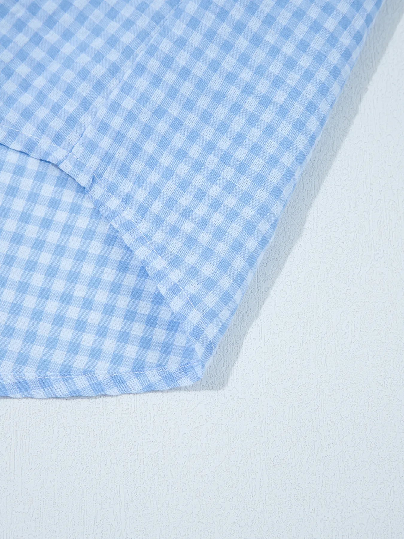 Gingham Print Puff Sleeve Button-Up Shirt