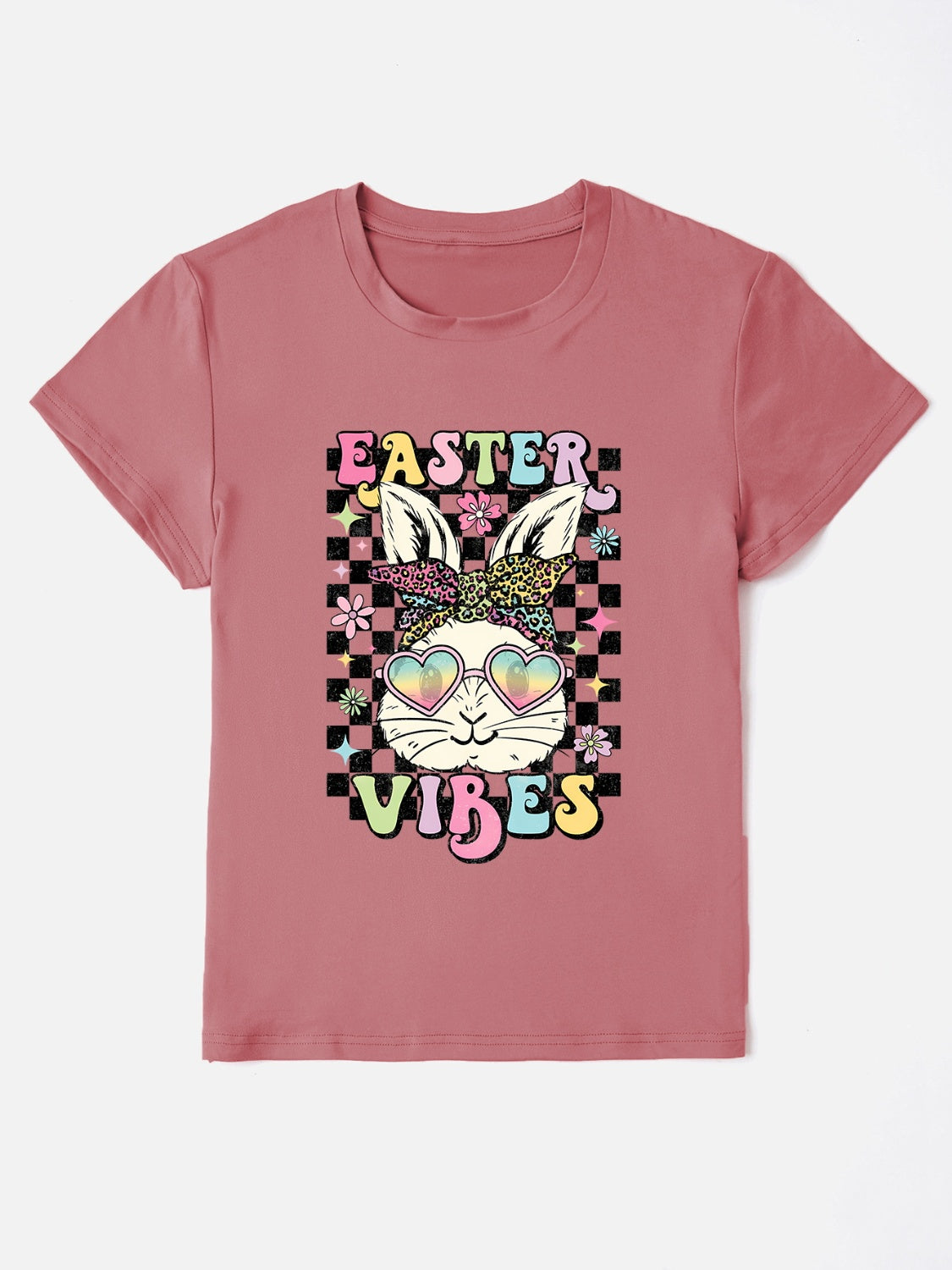 EASTER VIBES Round Neck Short Sleeve T-Shirt Dusty Pink