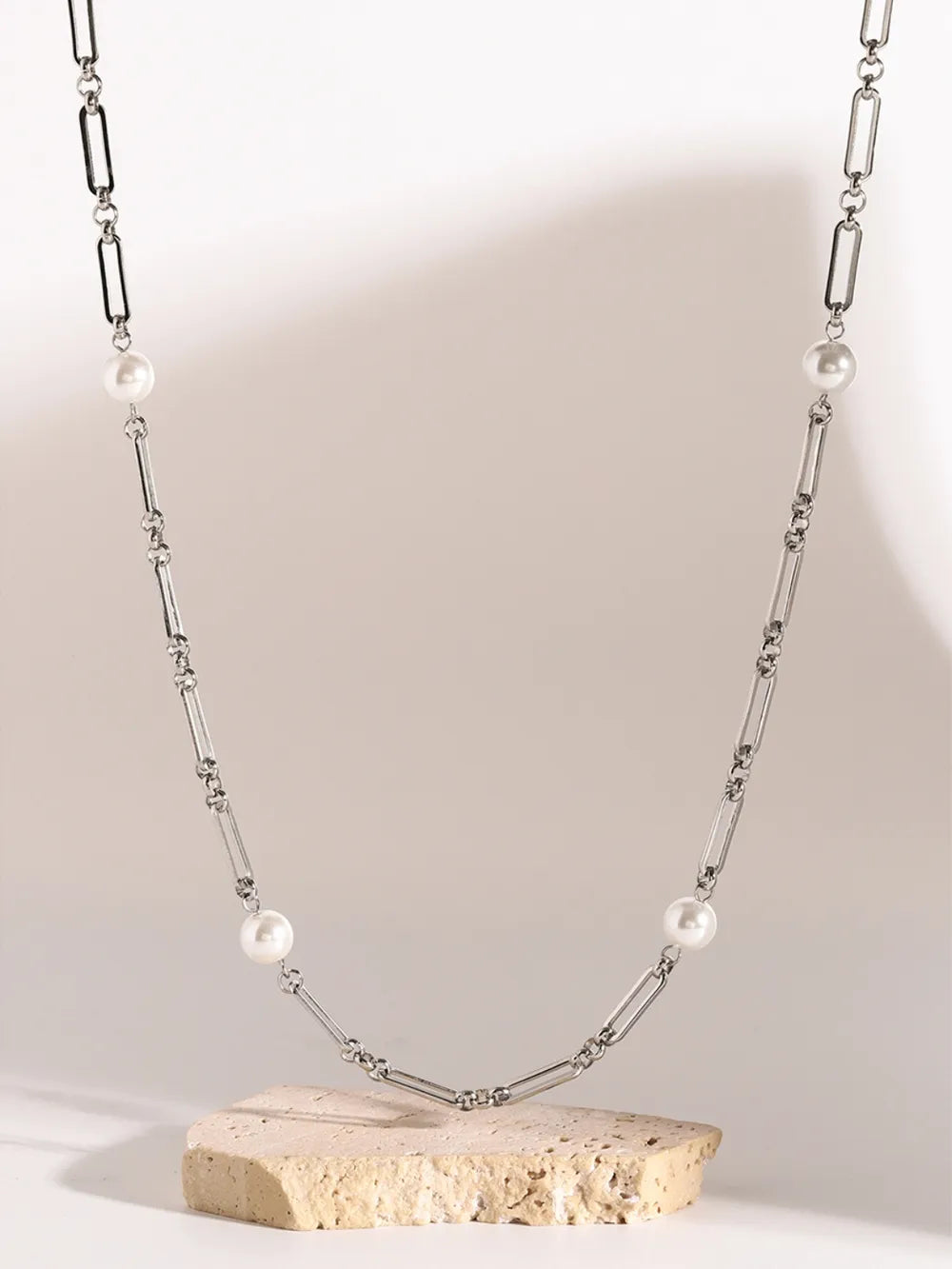 Stainless Steel Pearl Chain Necklace Silver One Size