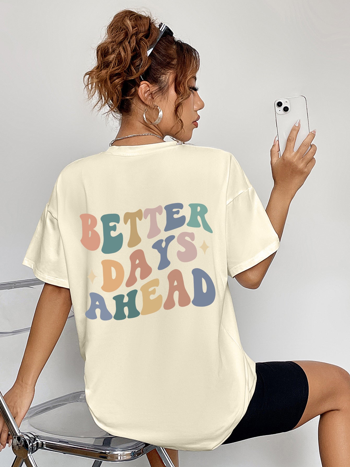 BETTER DAYS AHEAD Round Neck T-Shirt Light Yellow