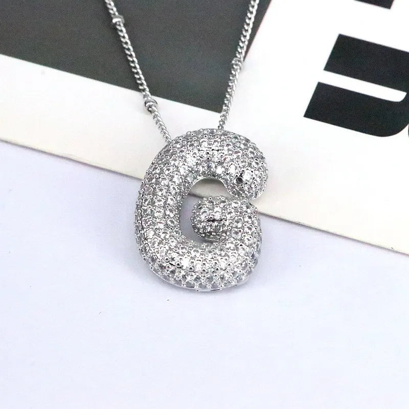 Copper Inlaid Zircon Letter Pendant Necklace Style G One Size