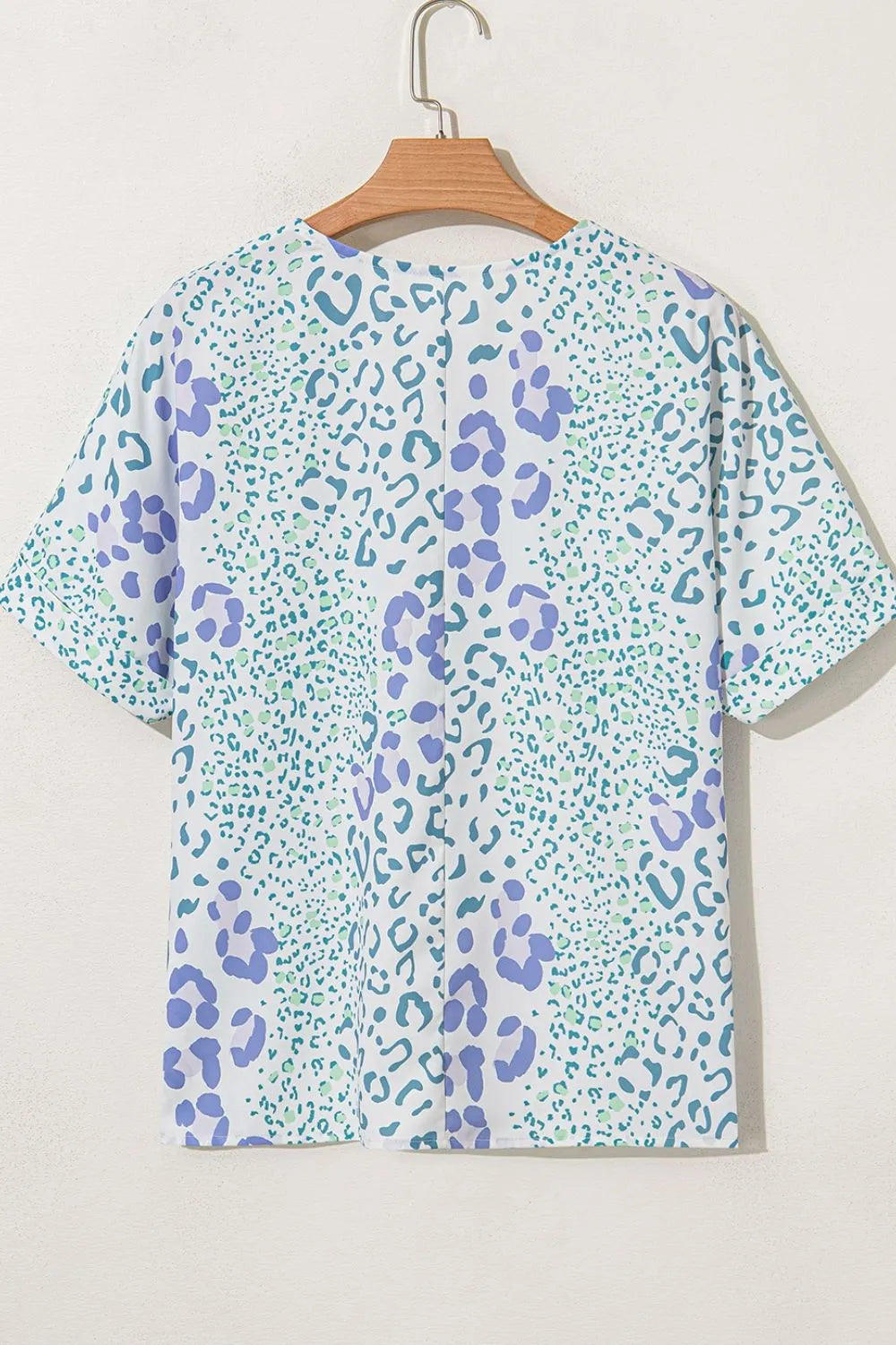 Leopard Print V Neck Short Sleeve Blouse