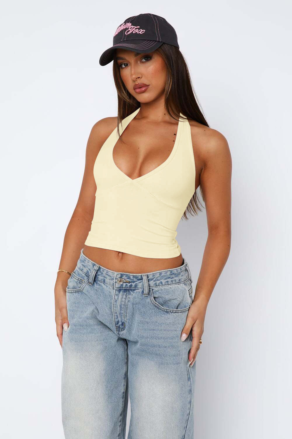 Lovelet Halter Neck Cropped Slim Cami Pastel Yellow