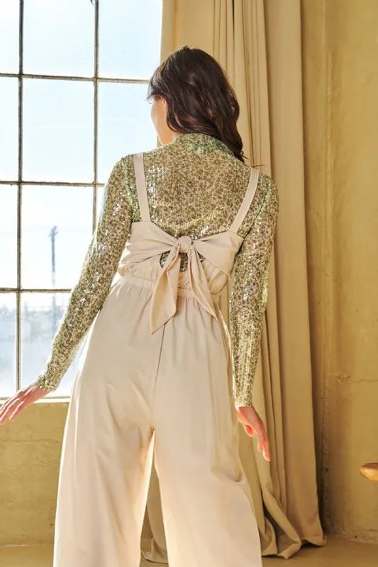 Davi & Dani Creased Wide Legs Elastic Waist Jumpsuit