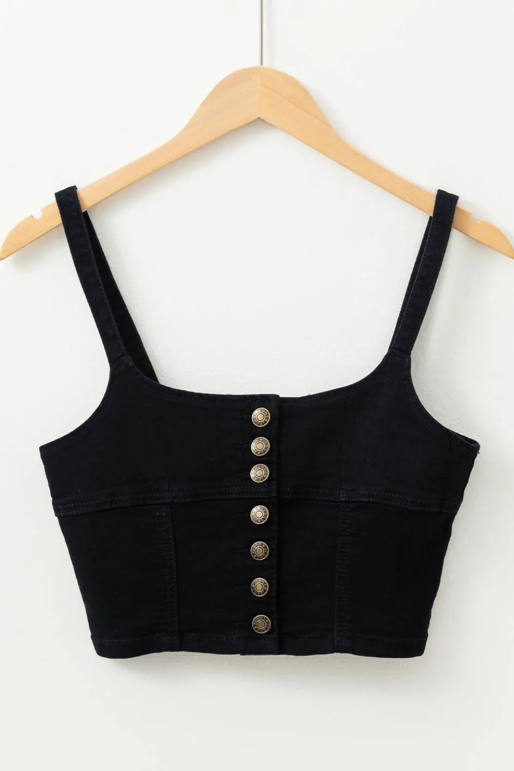 Acid Wash Buttoned Cropped Slim Denim Tank Top