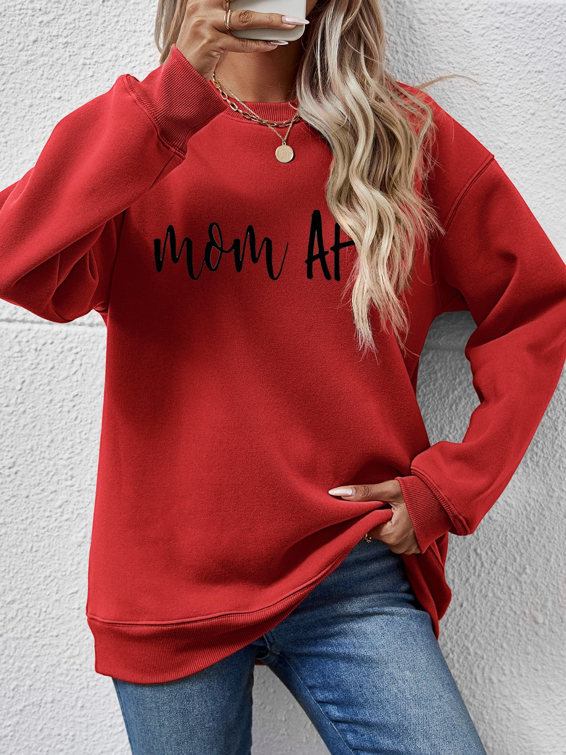 Letter Graphic Dropped Shoulder Sweatshirt Deep Red