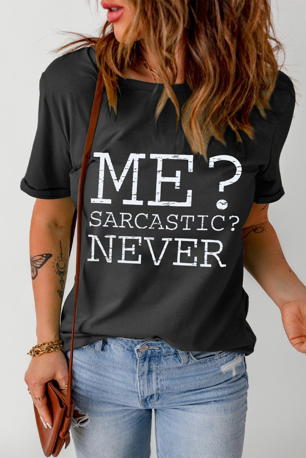 Letter Graphic Round Neck T-Shirt Black