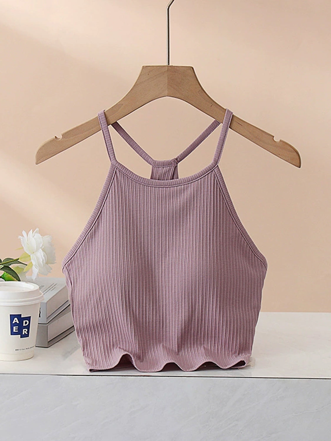 Grecian Neck Cropped Tank with Chest Pads Lilac