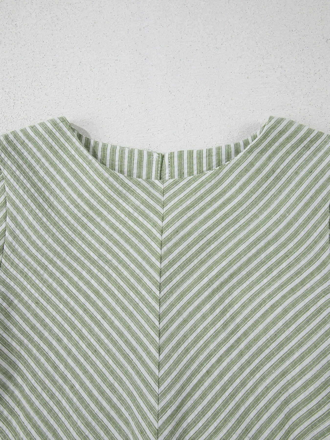 Stripe Textured Round Neck Short Puff Sleeve Blouse