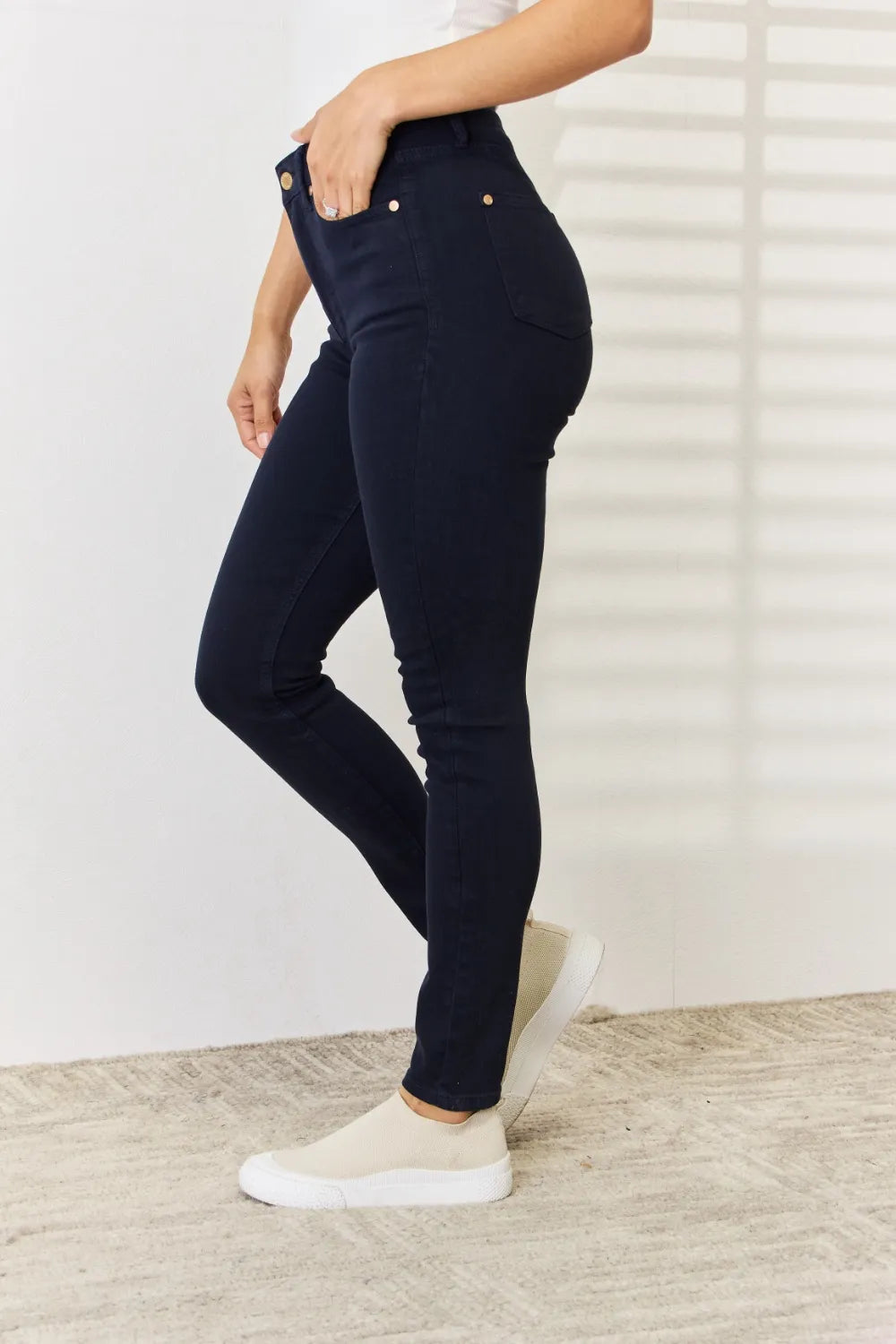 Judy Blue Full Size Garment Dyed Tummy Control Skinny Jeans NAVY