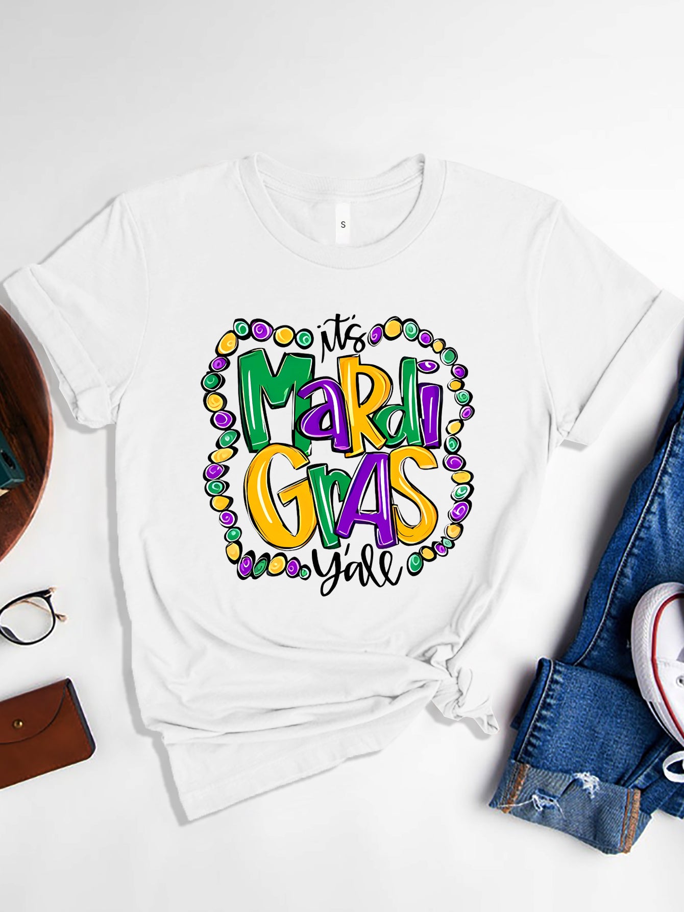 IT'S MARDI GRAS Y'ALL Round Neck T-Shirt White