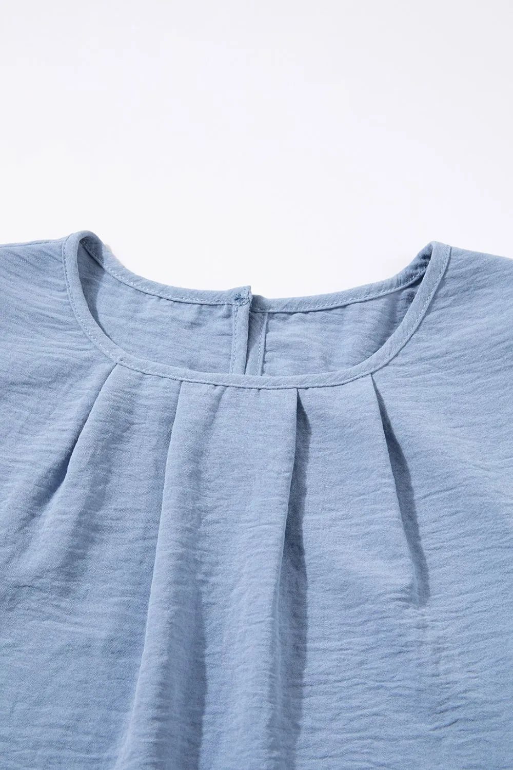 Solid Color Flounce Sleeve Pleated Round Neck Blouse