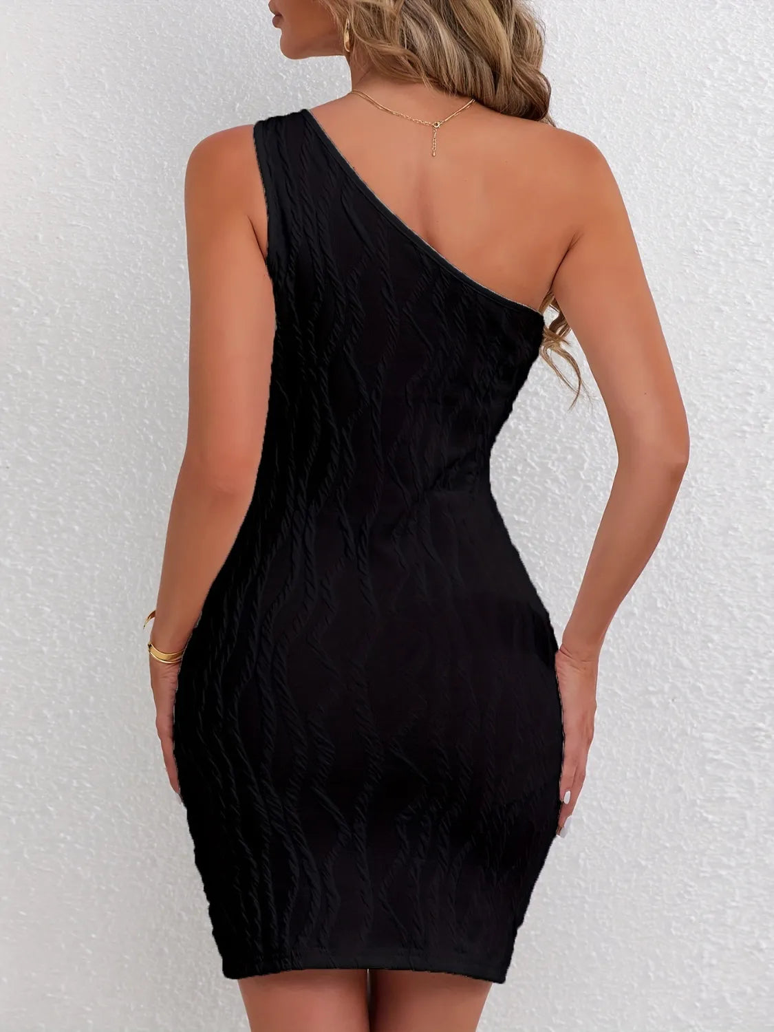 Textured Single Shoulder Mini Dress
