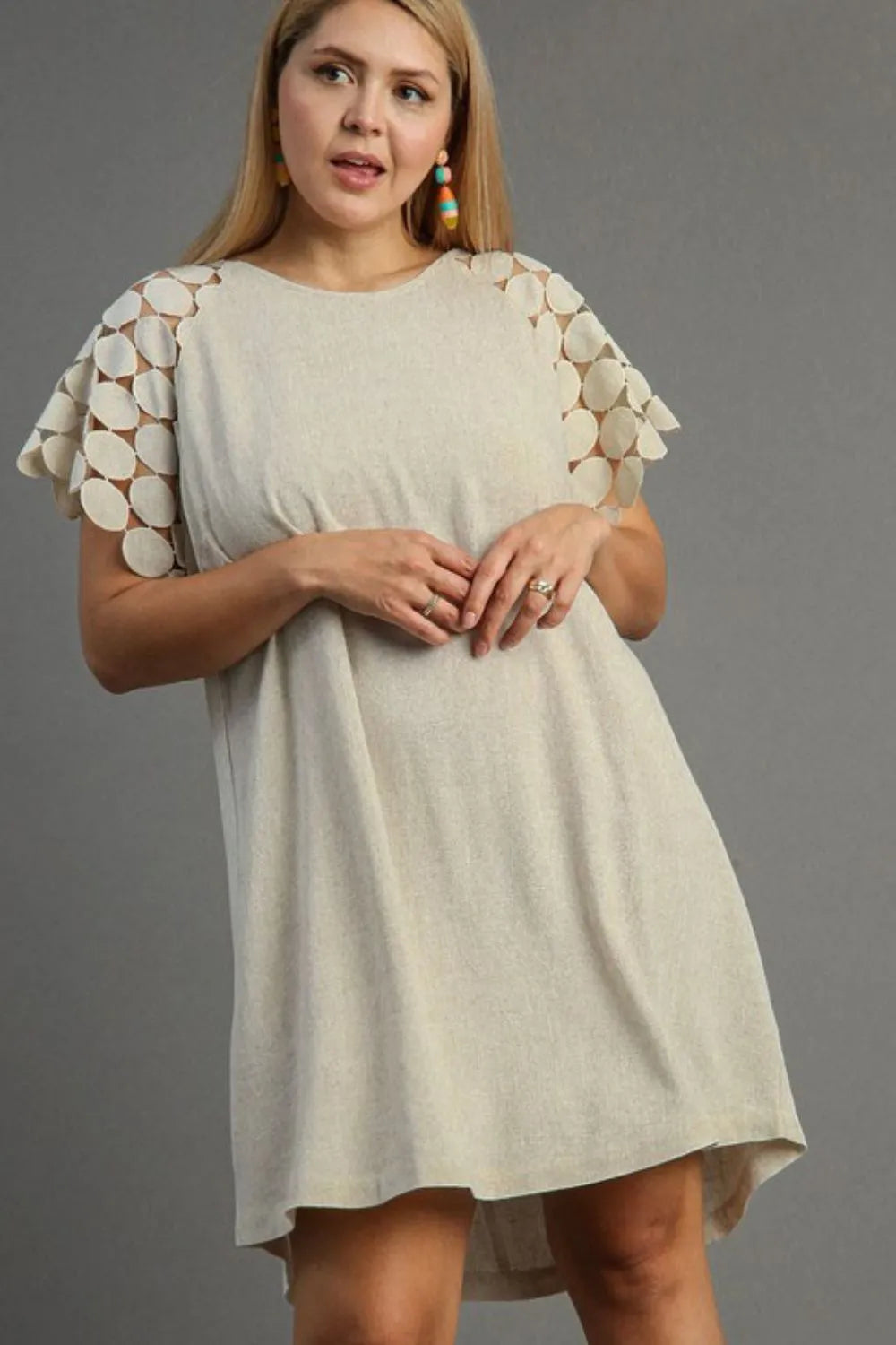 Umgee Full Size Round Neck Mini Dress Plus Size