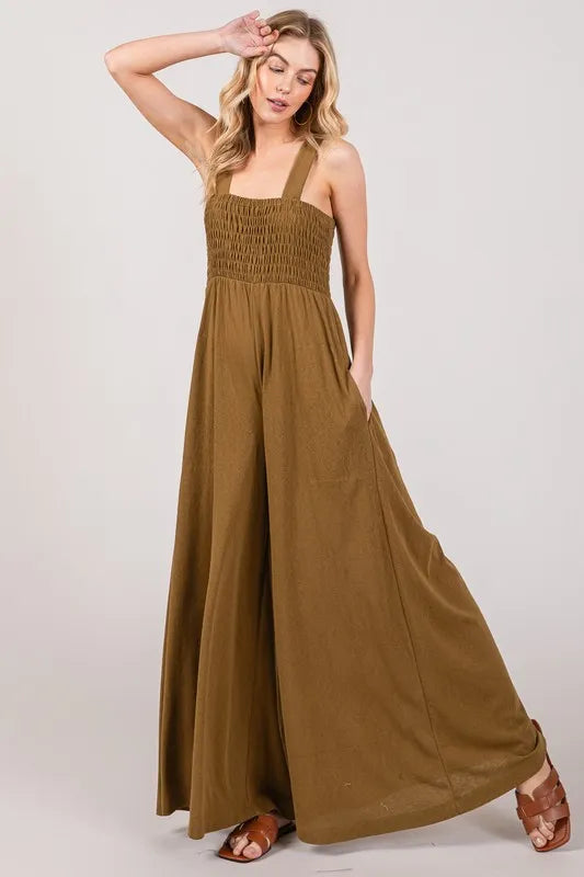 SAGE+FIG Smocked Flowy Wide Leg Jumpsuit