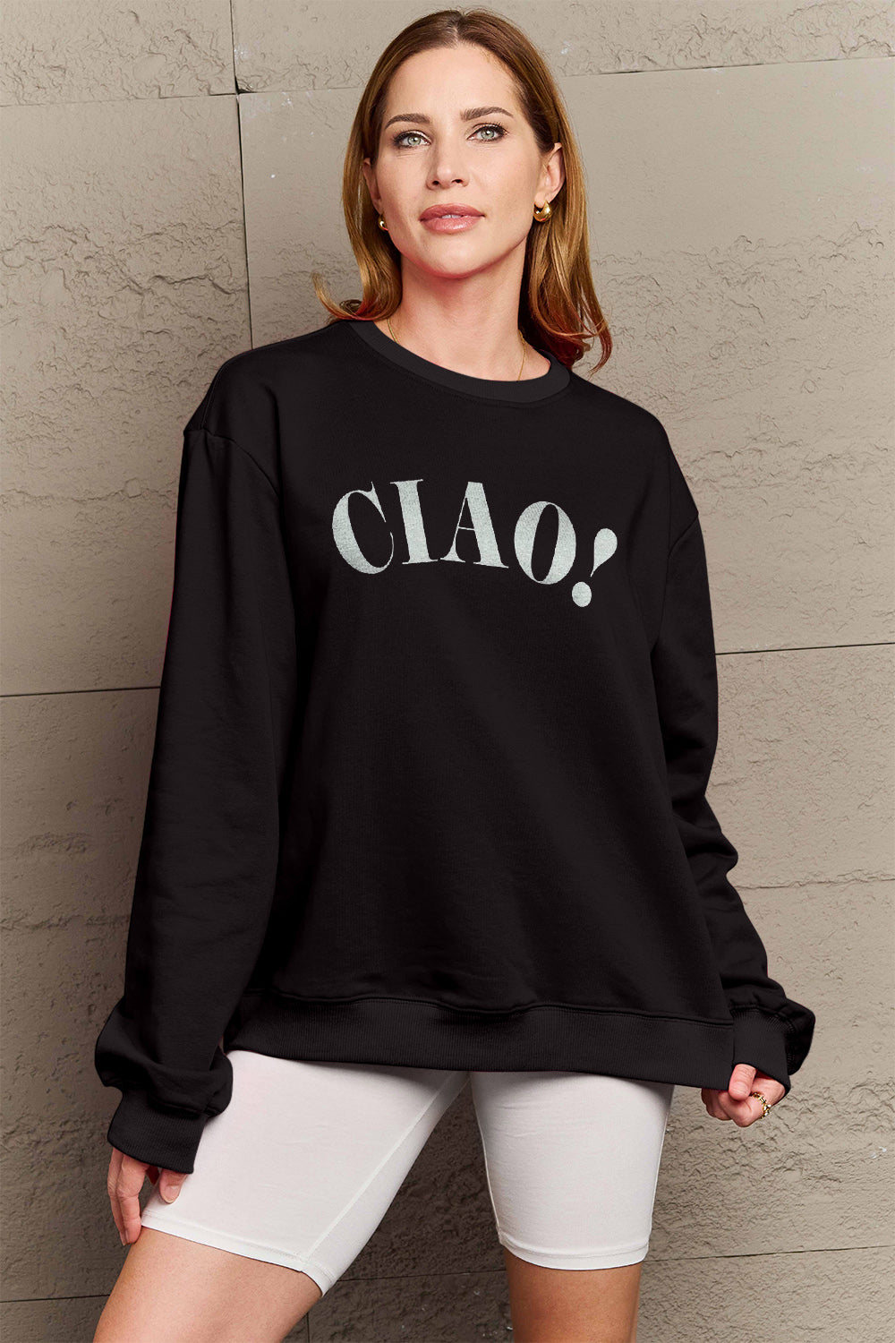 Simply Love Full Size CIAO!Round Neck Sweatshirt