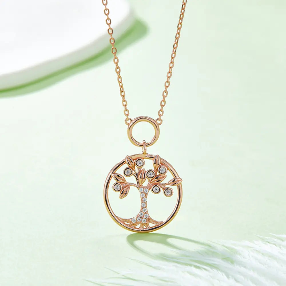 Moissanite 925 Sterling Silver Tree Of Life Pendant Necklace Rose Gold One Size