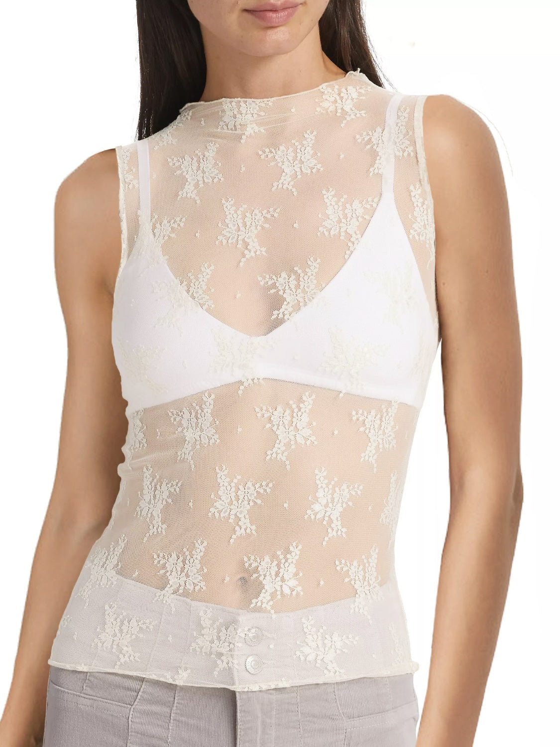 Lace Mock Neck Top Cream