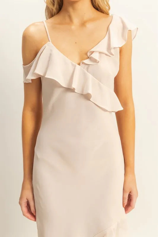 HYFVE Chiffon Ruffle Trim Midi Dress