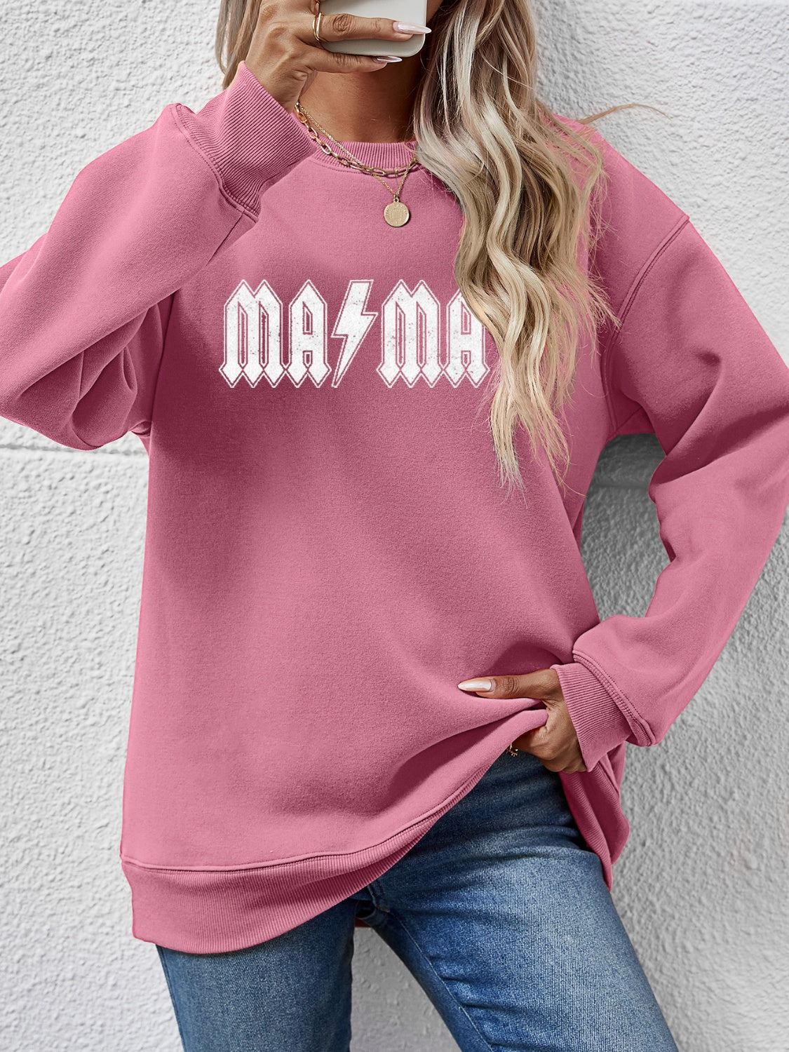 Letter Graphic Dropped Shoulder Sweatshirt Moonlit Mauve