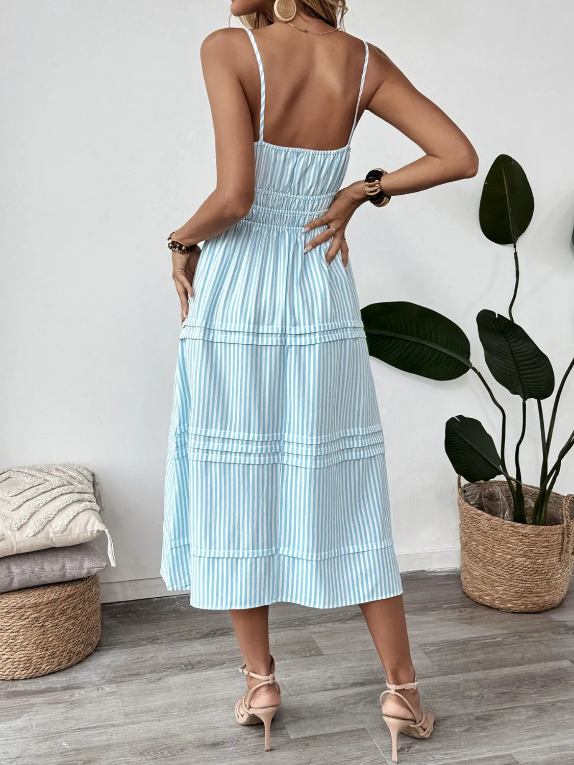 Striped Spaghetti Strap Midi Dress