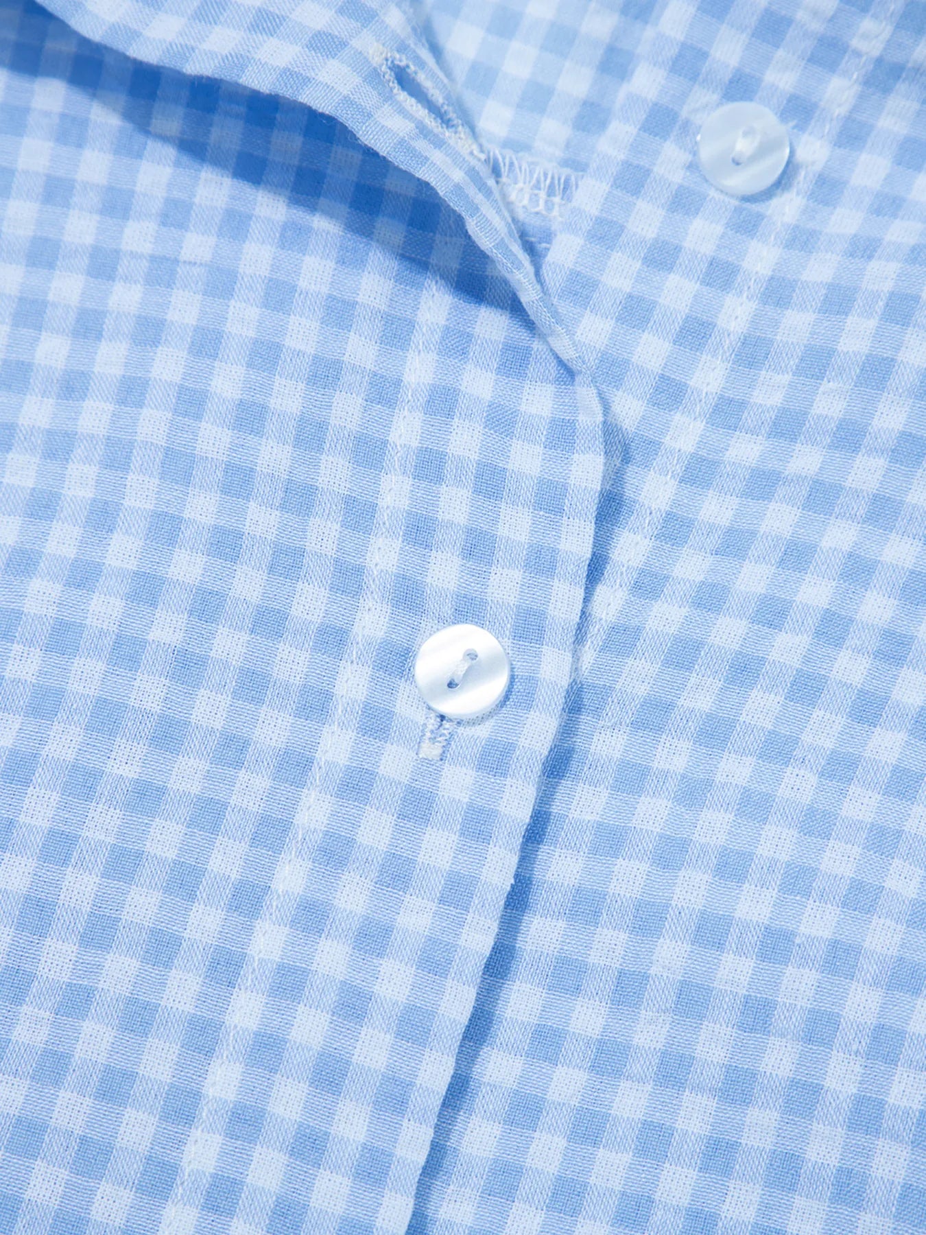 Gingham Print Puff Sleeve Button-Up Shirt