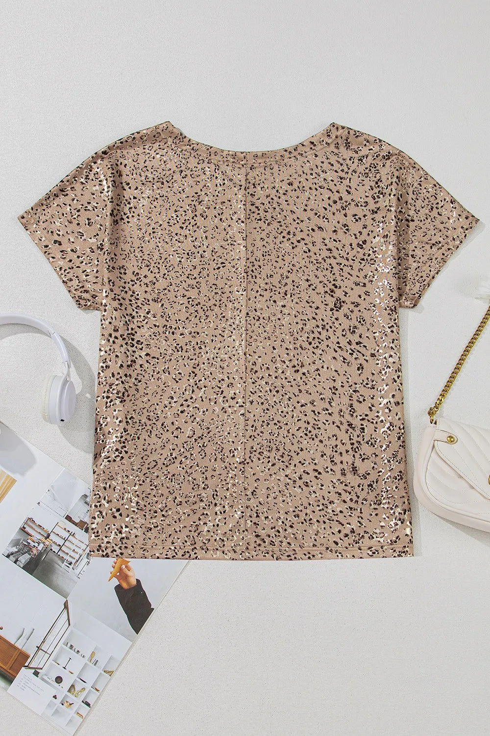 Parchment Shimmer Leopard Print Dolman Sleeve T Shirt