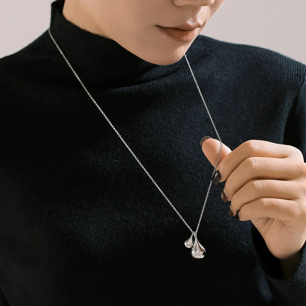 Stainless Steel Water Drop Shape Pendant Necklace Silver One Size