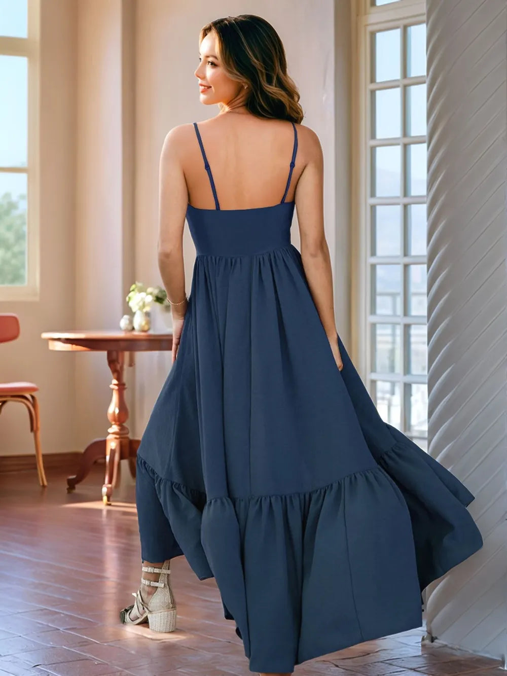 Ruffled Hem Lace Front High-Low Cami Dress