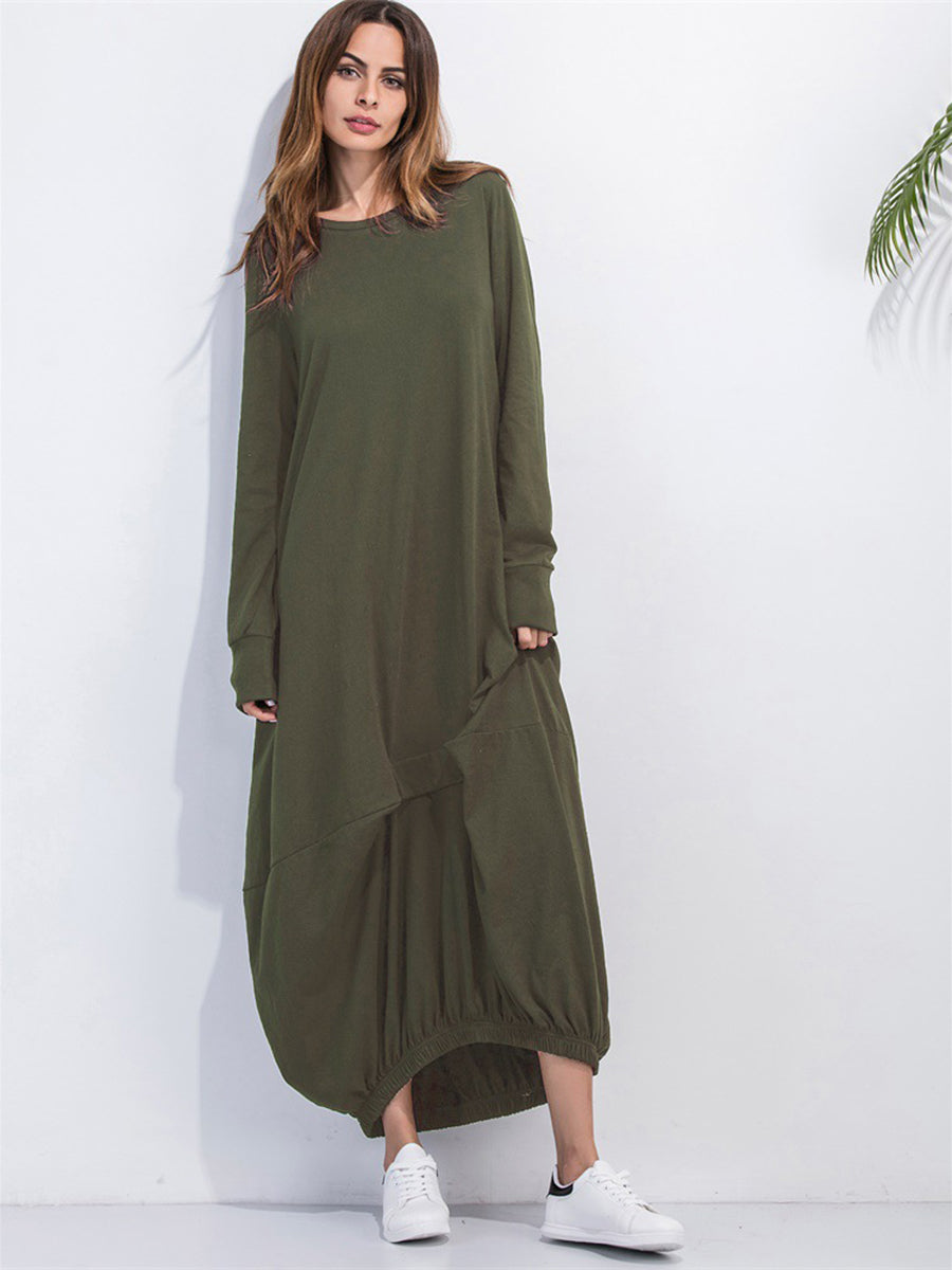 Full Size Round Neck Long Sleeve Sweatshirt Dress Matcha Green