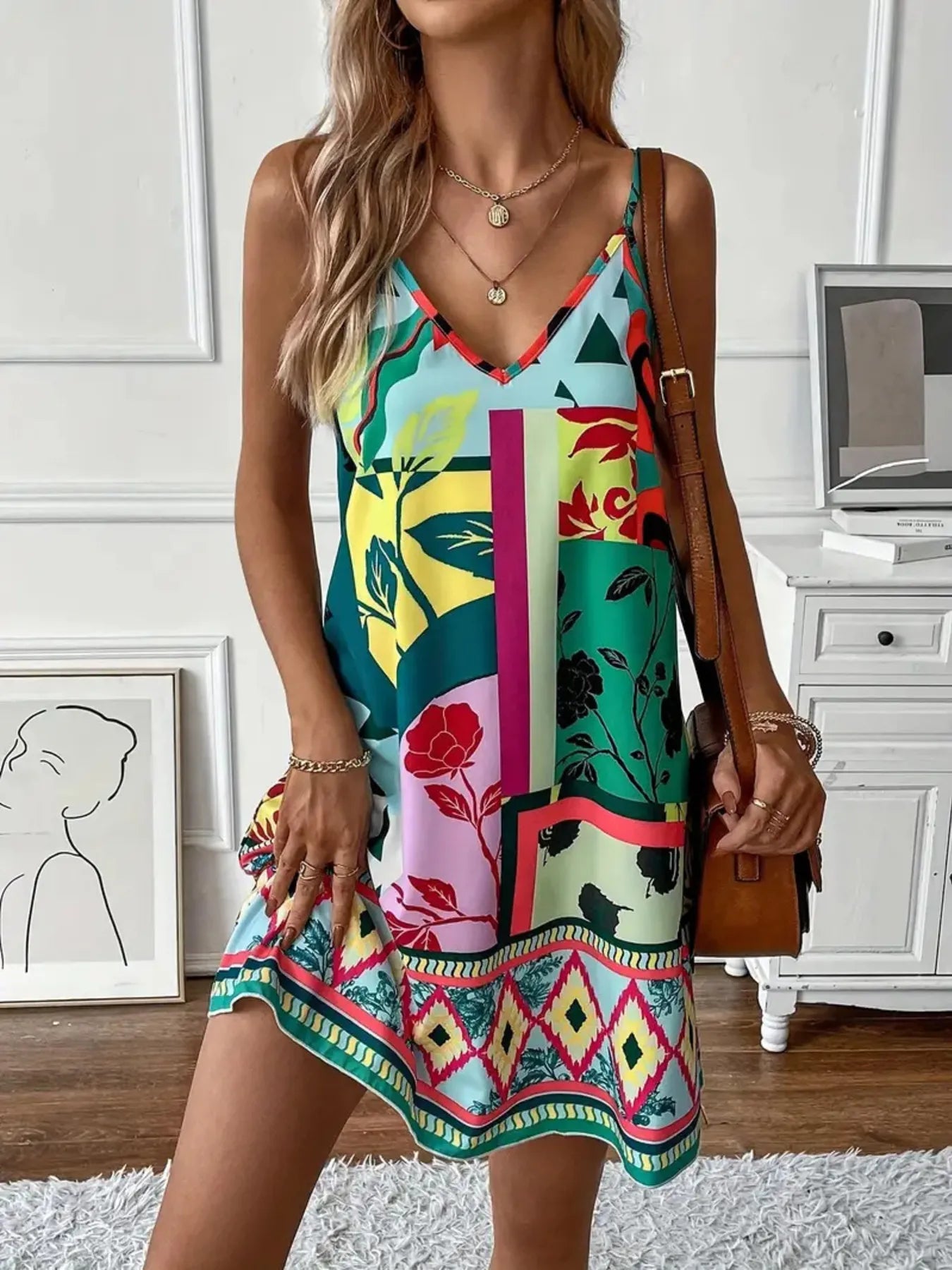 Abstract Print Cami Mini Dress