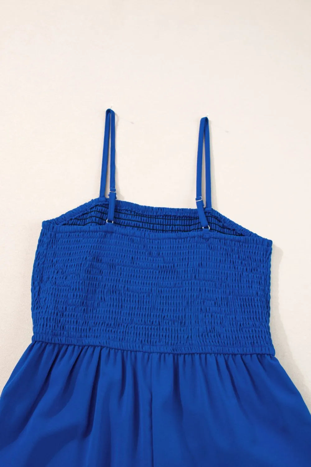 Spaghetti Straps Smocked Ruffled Wide Leg Jumpsuit