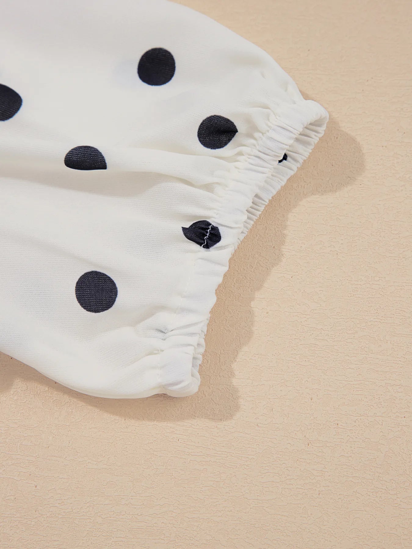 Polka Dot Collared Puff Sleeve Peplum Top
