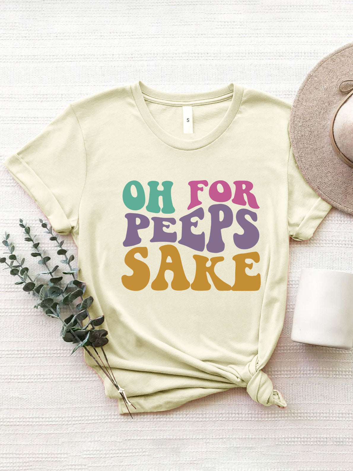 OH FOR PEEPS SAKE Round Neck T-Shirt Cream