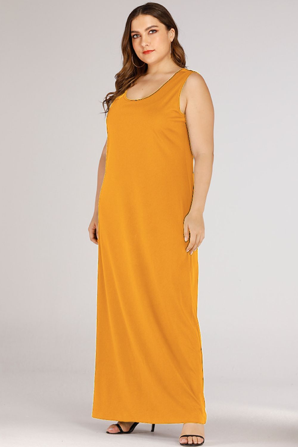 Plus Size Scoop Neck Maxi Tank Dress Gold