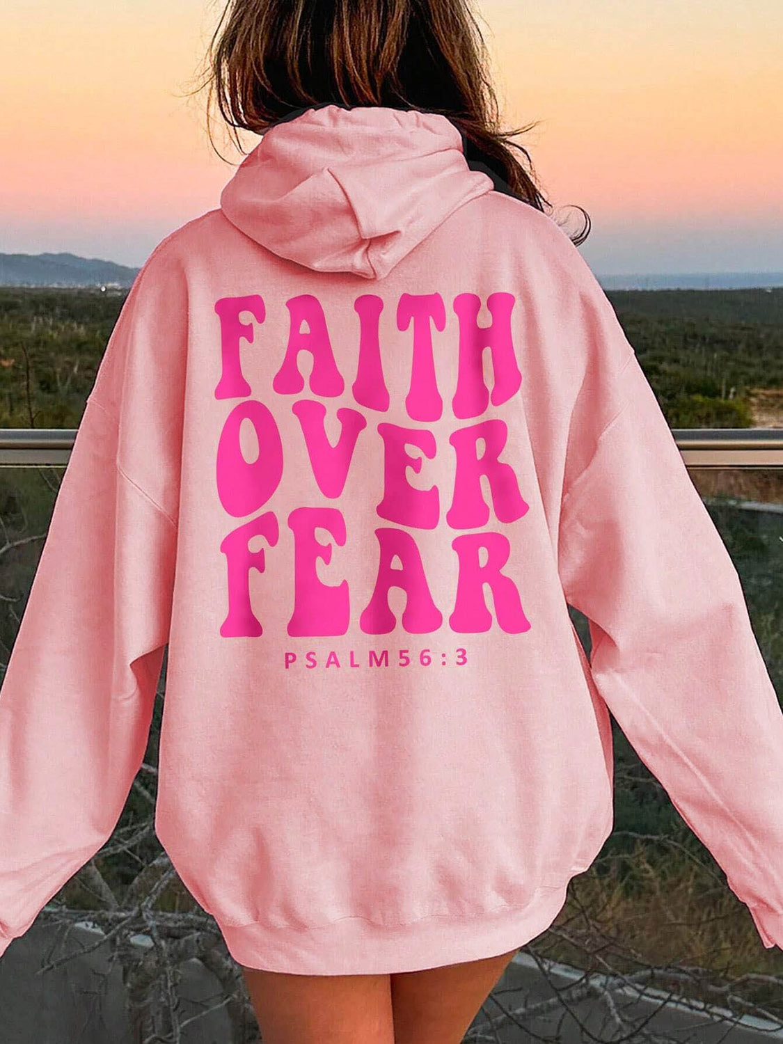 FAITH OVER FEAR Dropped Shoulder Hoodie Pink