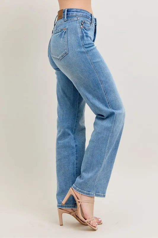 Judy Blue Full Size Tummy Control Vintage Wash Straight Jeans Plus Size