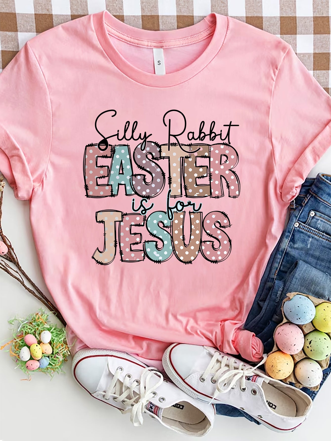 Letter Graphic Round Neck Short Sleeve T-Shirt Blush Pink