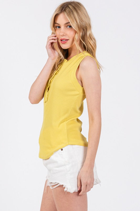 Ces Femme Stitch Detail Half Button Ribbed Tank